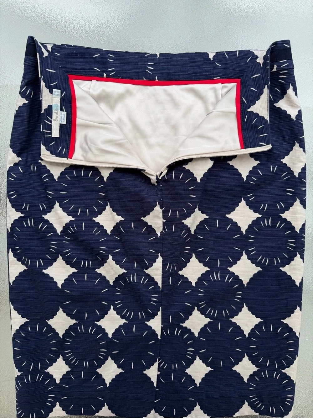 Boden Navy and White Floral Geometric Pencil Skirt
